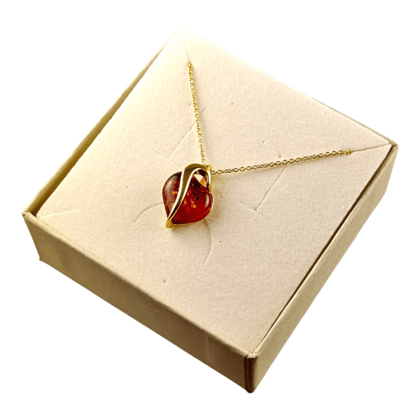 Wisiorek złoty serce serduszko z bursztynem - Srebro pozłacane 925