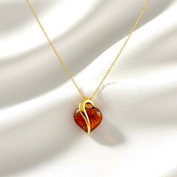 Wisiorek złoty serce serduszko z bursztynem - Srebro pozłacane 925