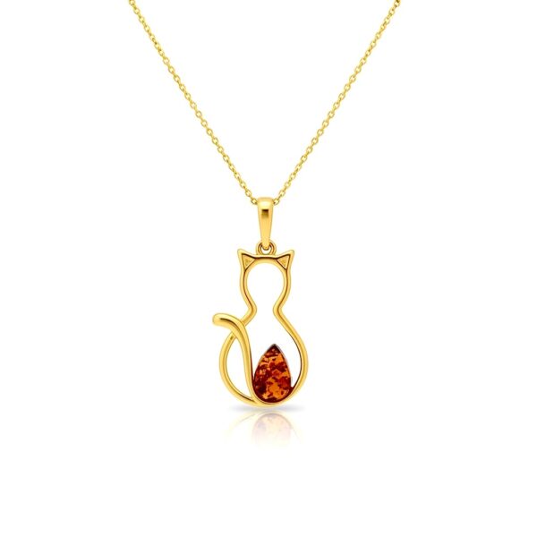 WISIOREK ZŁOTY KOT z CERTYFIKOWANYM BURSZTYNEM SREBRO POZŁACANE 925 KOTEK