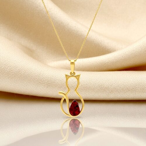 WISIOREK ZŁOTY KOT z CERTYFIKOWANYM BURSZTYNEM SREBRO POZŁACANE 925 KOTEK