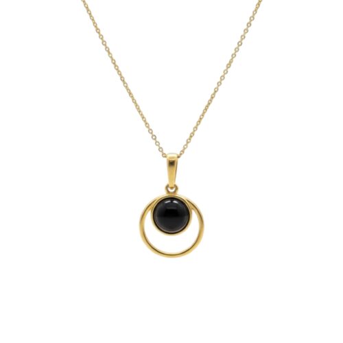 WISIOREK ZŁOTY z ONYKSEM – OKRĄGŁY – SREBRO POZŁACANE 925