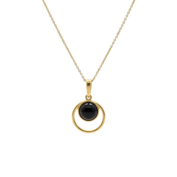 WISIOREK ZŁOTY z ONYKSEM – OKRĄGŁY – SREBRO POZŁACANE 925