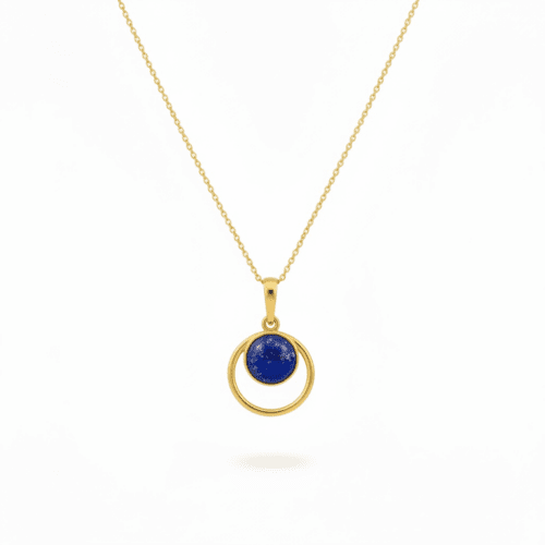 WISIOREK ZŁOTY z LAPISEM LAZULI – OKRĄGŁY – SREBRO POZŁACANE 925