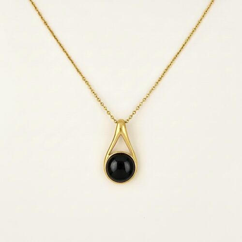 WISIOREK ZŁOTY z ONYKSEM - MINIMALISTYCZNY - SREBRO POZŁACANE 925