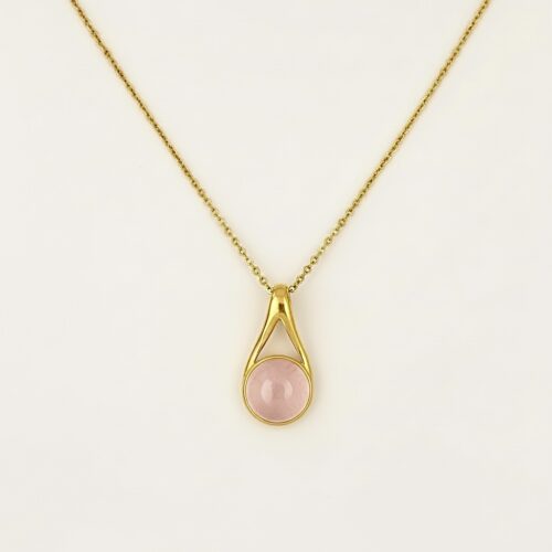 WISIOREK ZŁOTY z KWARCEM RÓŻOWYM – MINIMALISTYCZNY – SREBRO POZŁACANE 925