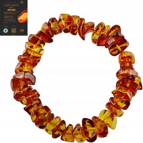 Bransoletka z certyfikowanym bursztynem - bursztyn szlifowany - Bransoletka na gumce