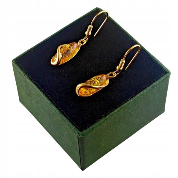 KOLCZYKI ZŁOTE z CERTYFIKOWANYM Bursztynem Bigiel Srebro POZŁACANE 925