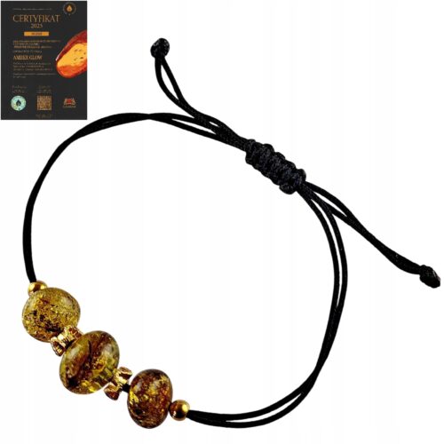 Bransoletka złota ze stali z certyfikowanym bursztynem - regulowana