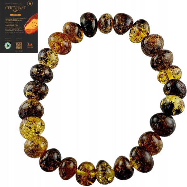 Bransoletka z certyfikowanym bursztynem - bursztyn szlifowany - Bransoletka na gumce