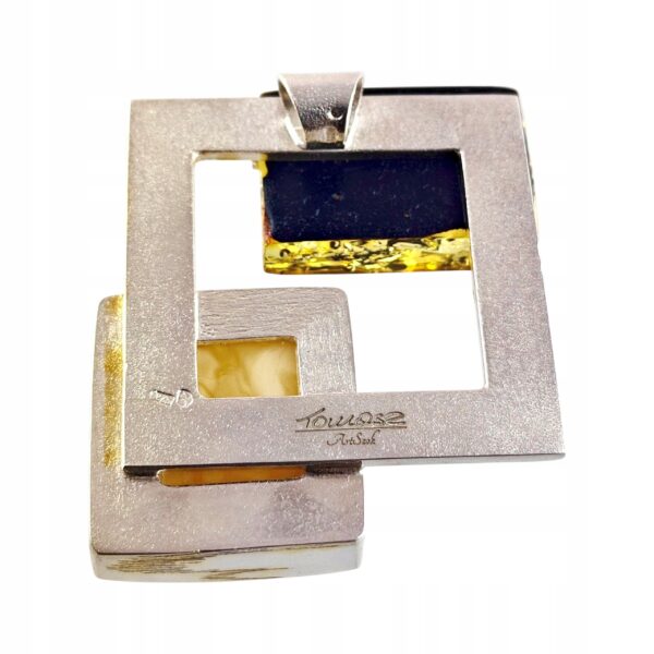 b336c4af456d1752c79478d4bdbb5d88.jpg Niepowtarzalny wisiorek srebrny z dużym zielonym oraz mlecznym bursztynem - unikat - Srebro 925