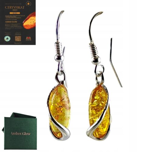 bd85de389428205f2b9db7f5b34e577d.jpg KOLCZYKI SREBRNE z CERTYFIKOWANYM Bursztynem Bigiel Srebro 925 na Prezent