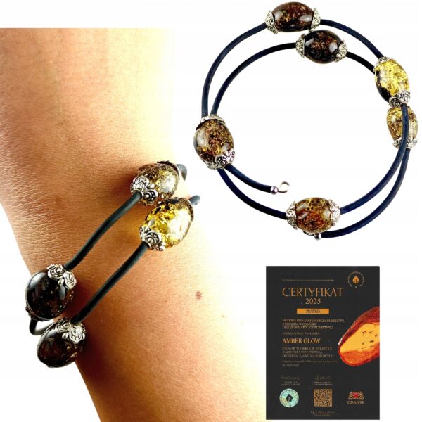 c9288974179965ad375393fedece4fef.jpg Bransoletka srebrna ze stali z certyfikowanym bursztynem - regulowana