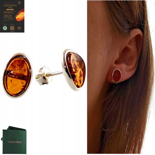 Kolczyki srebrne z bursztynem - klasyczne - srebro 925 - sztyft