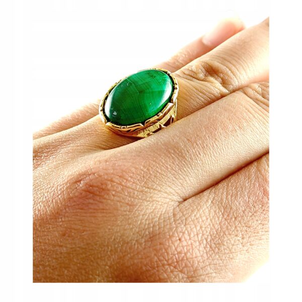 d12d610a8a3065528c1bfe92d07fc20d.jpg ZŁOTY PIERŚCIONEK Regulowany z MALACHITEM PIĘKNY ELEGANCKI SREBRO Pozłacane