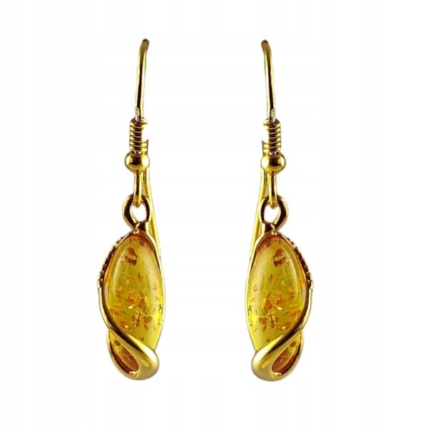 KOLCZYKI ZŁOTE z CERTYFIKOWANYM Bursztynem Bigiel Srebro POZŁACANE 925