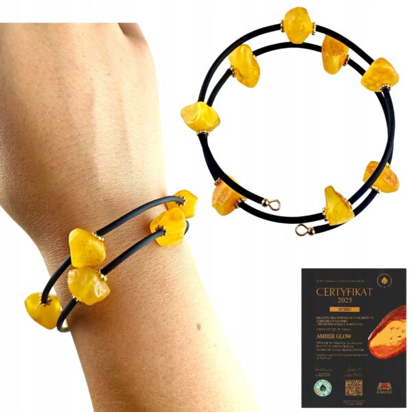 ea40ce735f7d87d4099906ee8bef1cd4.jpg Bransoletka złota ze stali z certyfikowanym bursztynem - regulowana