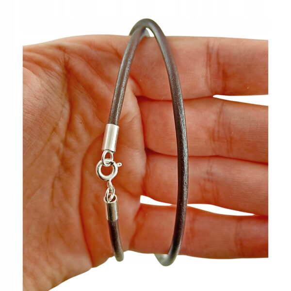 RZEMIEŃ SREBRNY SKÓRZANY GRUBY 3 MM RZEMYK ze SKÓRY Bydlęcej 50 CM BRĄZOWY