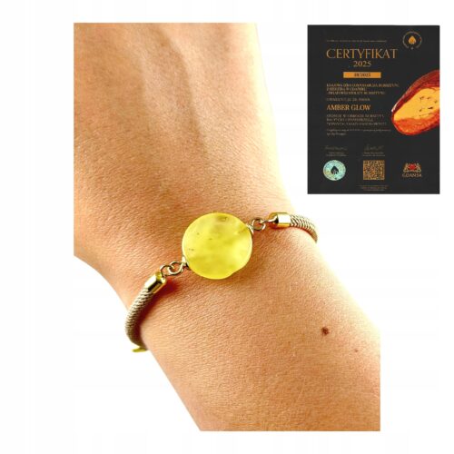 Bransoletka na sznurku z naturalnym mlecznym bursztynem - regulowana