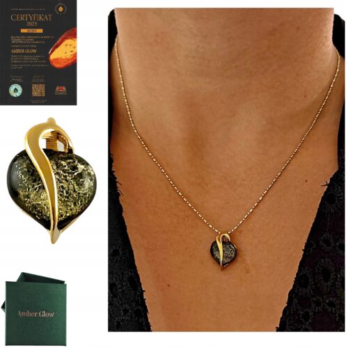 Wisiorek złoty serce serduszko z bursztynem - Srebro pozłacane 925