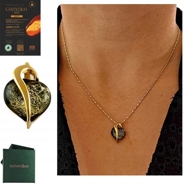 Wisiorek złoty serce serduszko z bursztynem - Srebro pozłacane 925