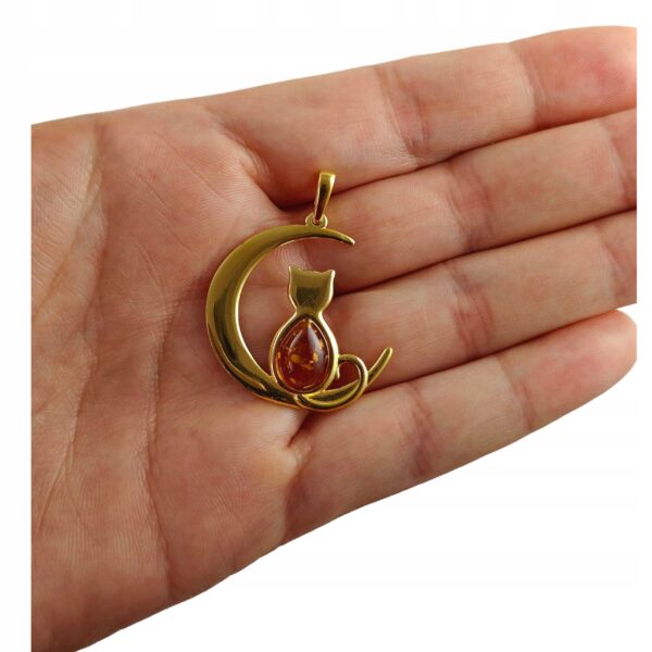 f2499c9da81f4226b0b60885c71426ff.jpg WISIOREK ZŁOTY z CERTYFIKOWANYM Bursztynem KOT Piękny Srebro Pozłacane 925