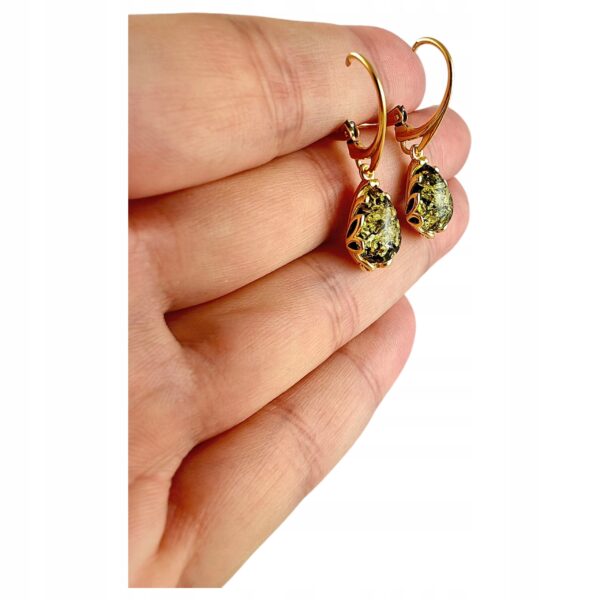 0013bdf6159425b3ec8d0a85003db1ac.jpg KOLCZYKI ZŁOTE z CERTYFIKOWANYM Bursztynem WISZĄCE PIĘKNE Srebro Pozłacane