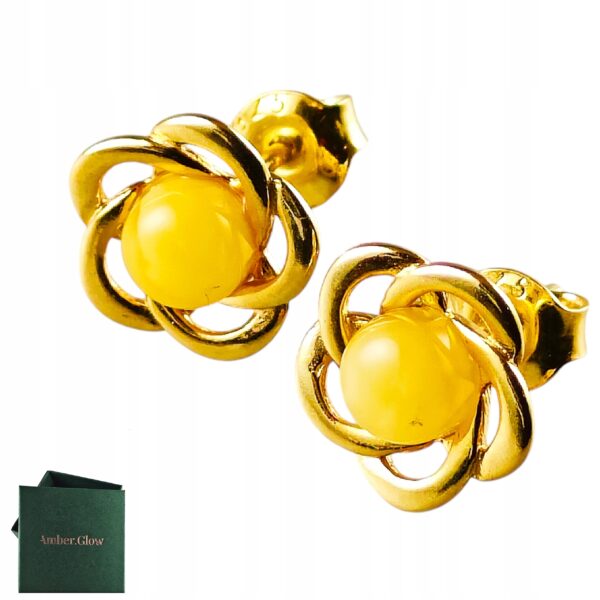 Kolczyki srebrne pozłacane z bursztynem