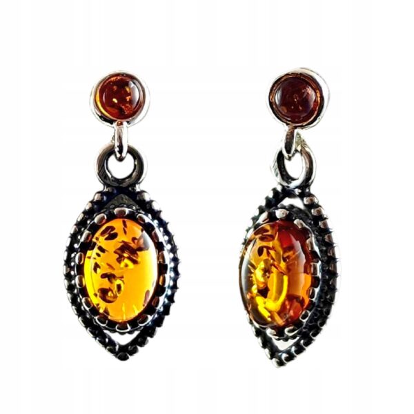 063ece79ca2c1b0005cec6fac8cc34d1.jpg KOLCZYKI SREBRNE z CERTYFIKOWANYM Bursztynem OKSYDOWANE ŚLICZNE Srebro 925