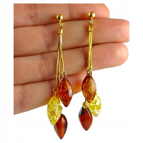 06db1ef915ba5665c724c98b4659ec63.jpg Kolczyki złote z bursztynem - piękne wiszące kolczyki na sztyft - srebro pozłacane