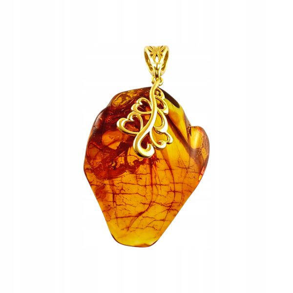 0fe5bf340519b42f663531e3ab02a109.jpg WISIOREK ZŁOTY z CERTYFIKOWANYM Bursztynem na PREZENT Srebro Pozłacane 925