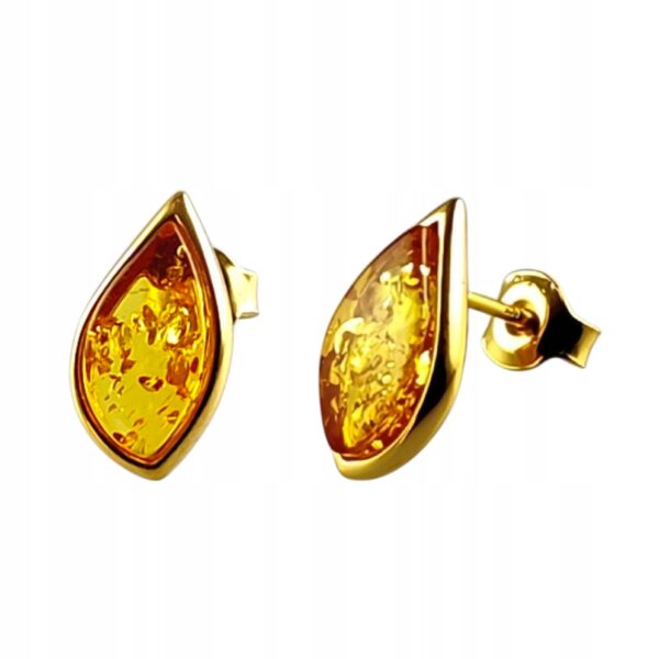 KOLCZYKI ZŁOTE Z CERTYFIKOWANYM BURSZTYNEM KLASYCZNE SREBRO POZŁACANE 925