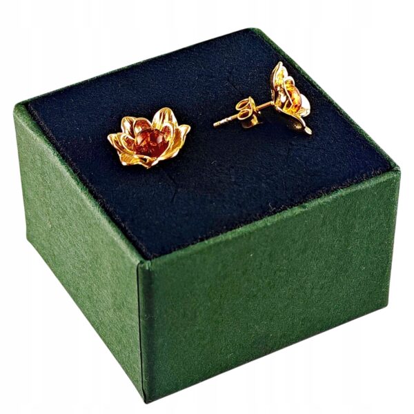 KOLCZYKI ZŁOTE z CERTYFIKOWANYM Bursztynem ŚLICZNE SREBRO POZŁACANE 925