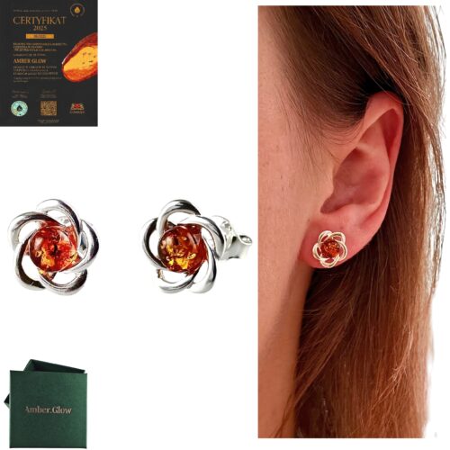 Kolczyki srebrne z bursztynem