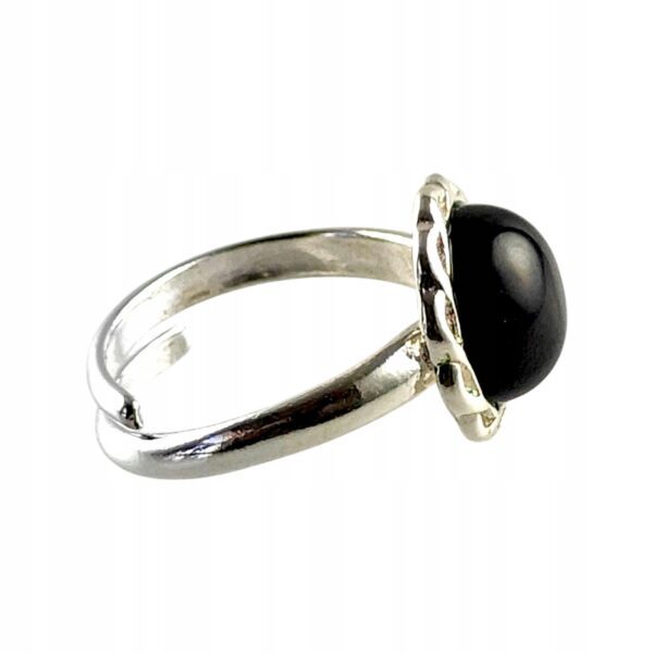 Pierścionek srebrny regulowany z wiśniowym bursztynem - okrągły delikatny