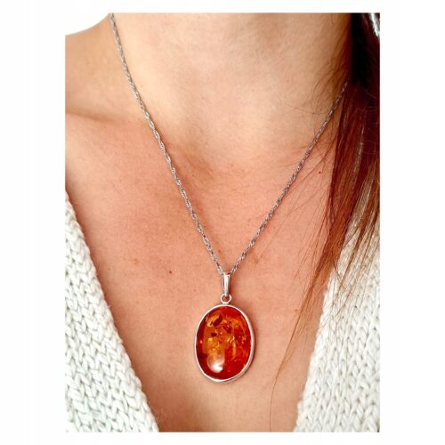 20b94aef899643182df91f31cacf06d6.jpg WISIOREK SREBRNY z CERTYFIKOWANYM Bursztynem PIĘKNY NATURALNY Srebro 925