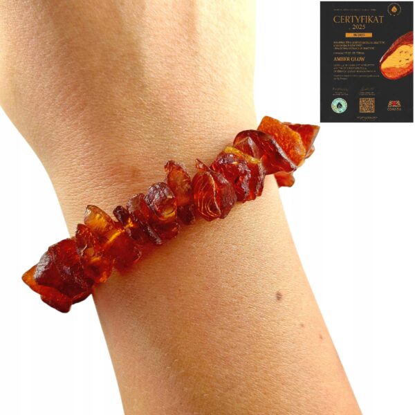 21c214f3c15ff0c03d0ebd590048858b-2.jpg Bransoletka z naturalnym nieszlifowanym bursztynem - na gumce - koniak