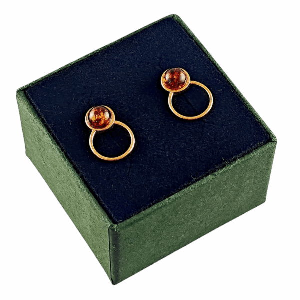 ZŁOTE KOLCZYKI Z BURSZTYNEM BAŁTYCKIM SZTYFTY SREBRO POZŁACANE 925 PREZENT