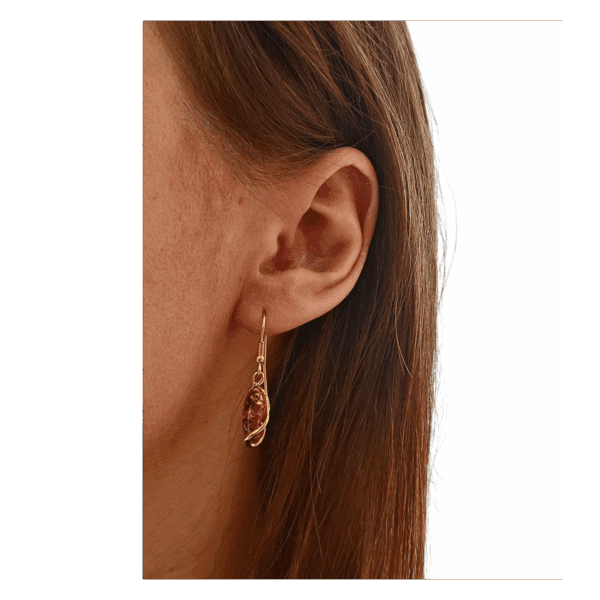 Kolczyki srebrne pozłacane z bursztynem