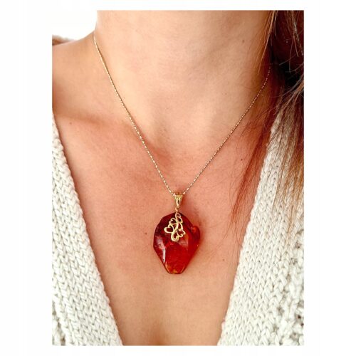 WISIOREK ZŁOTY z CERTYFIKOWANYM Bursztynem na PREZENT Srebro Pozłacane 925