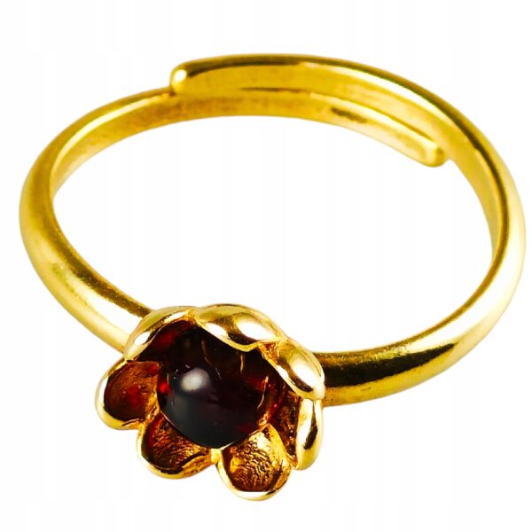 Pierścionek srebrny pozłacany z bursztynem - kwiatek