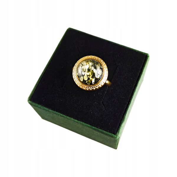 Pierścionek srebrny pozłacany z bursztynem - okrągły