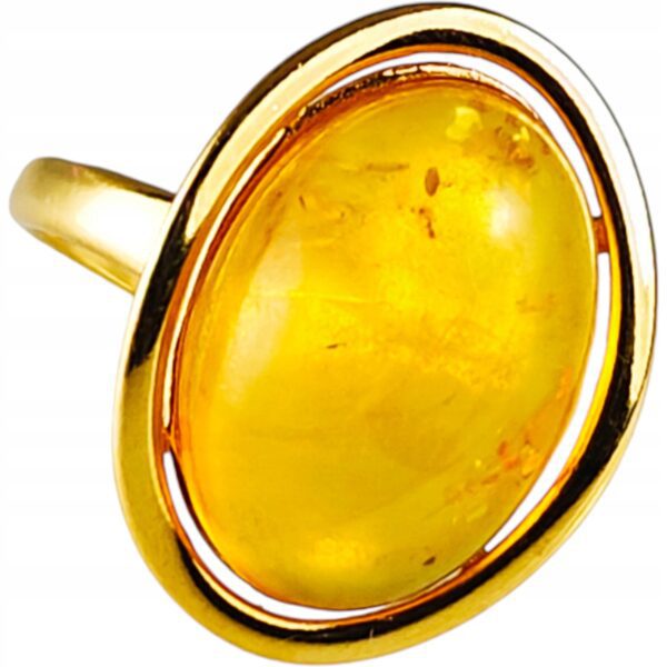 Pierścionek srebrny pozłacany z bursztynem - owalny klasyczny