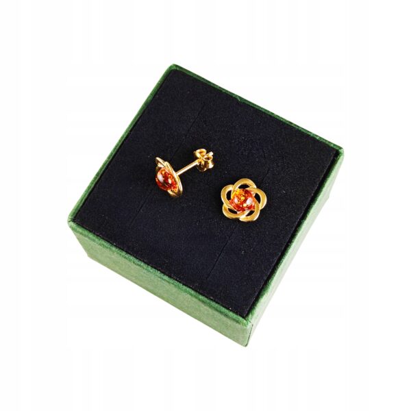 Kolczyki srebrne pozłacane z bursztynem