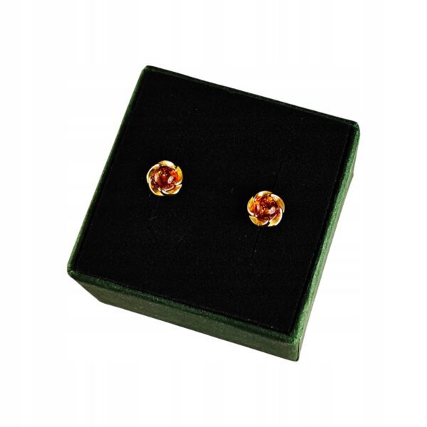 Kolczyki srebrne pozłacane z bursztynem