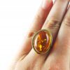 Pierścionek srebrny pozłacany z bursztynem - owalny klasyczny