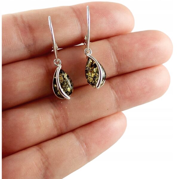 KOLCZYKI SREBRNE z Bursztynem DELIKATNE Bigiel Angielski Srebro NA PREZENT