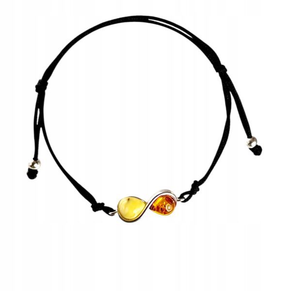 353b4affb657171cee16b97163e78e0a.jpg BRANSOLETKA SREBRNA na Sznurku NIESKOŃCZONOŚĆ z CERTYFIKOWANYM Bursztynem