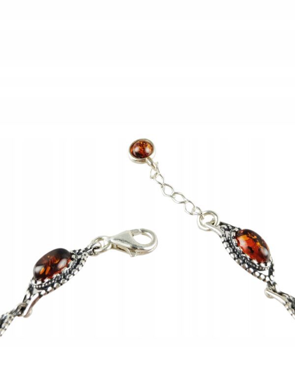 Bransoletka srebrna oksydowana z bursztynem - kolorowa - delikatna piękna