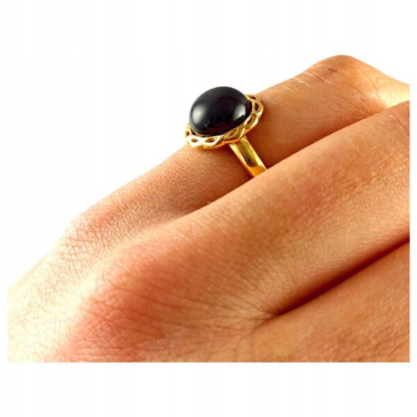 35dbf5d7da89fa9478134004e4d33c68.jpg PIERŚCIONEK ZŁOTY MODNY z Bursztynem SREBRO 925 Pozłacane Regulowany PIĘKNY