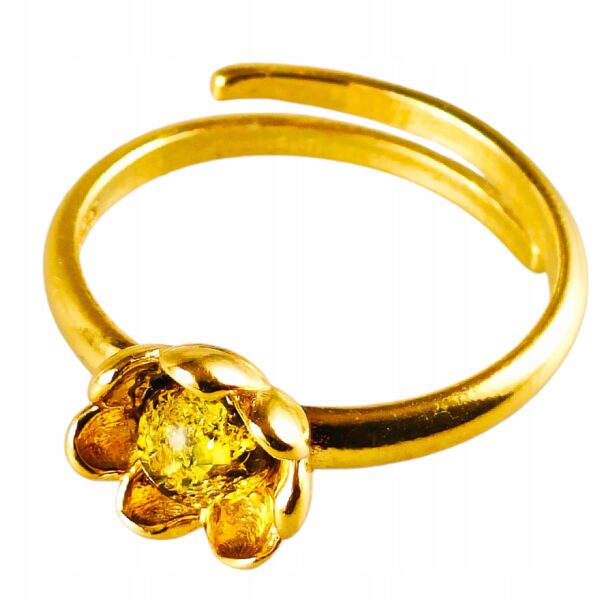 Pierścionek srebrny pozłacany z bursztynem - kwiatek